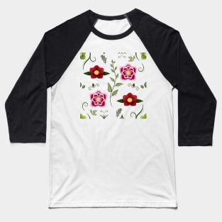 Hellebore Garden Pattern in Bright Blue Baseball T-Shirt